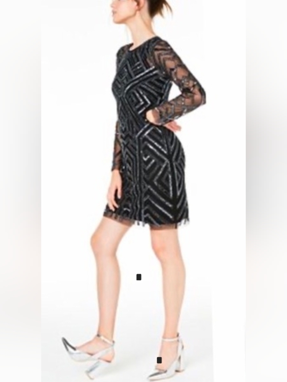 AIDAN MATTOX Navy Blue Beaded Dress